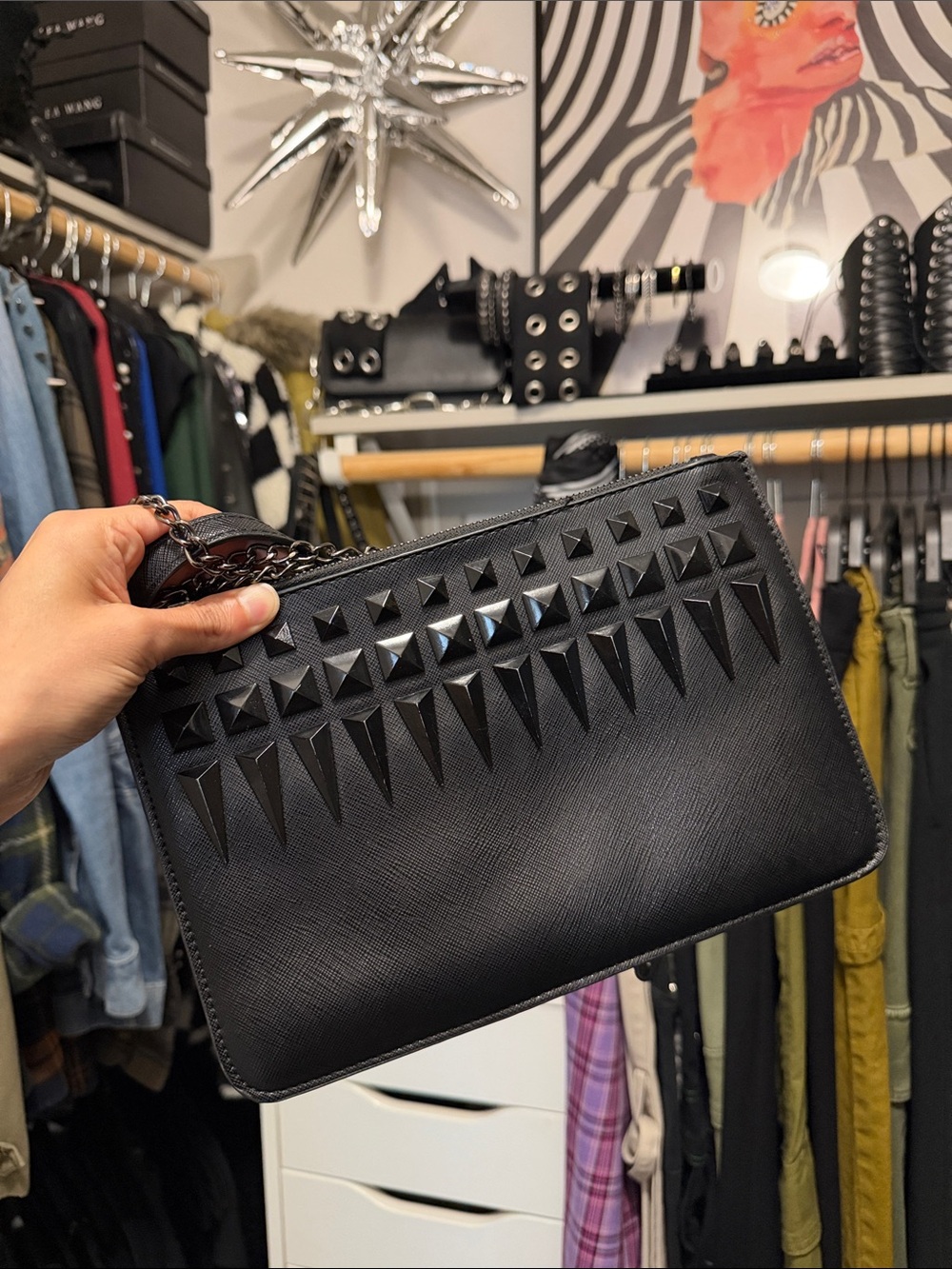 MMS Design Studio Black Studded Leather Wristlet